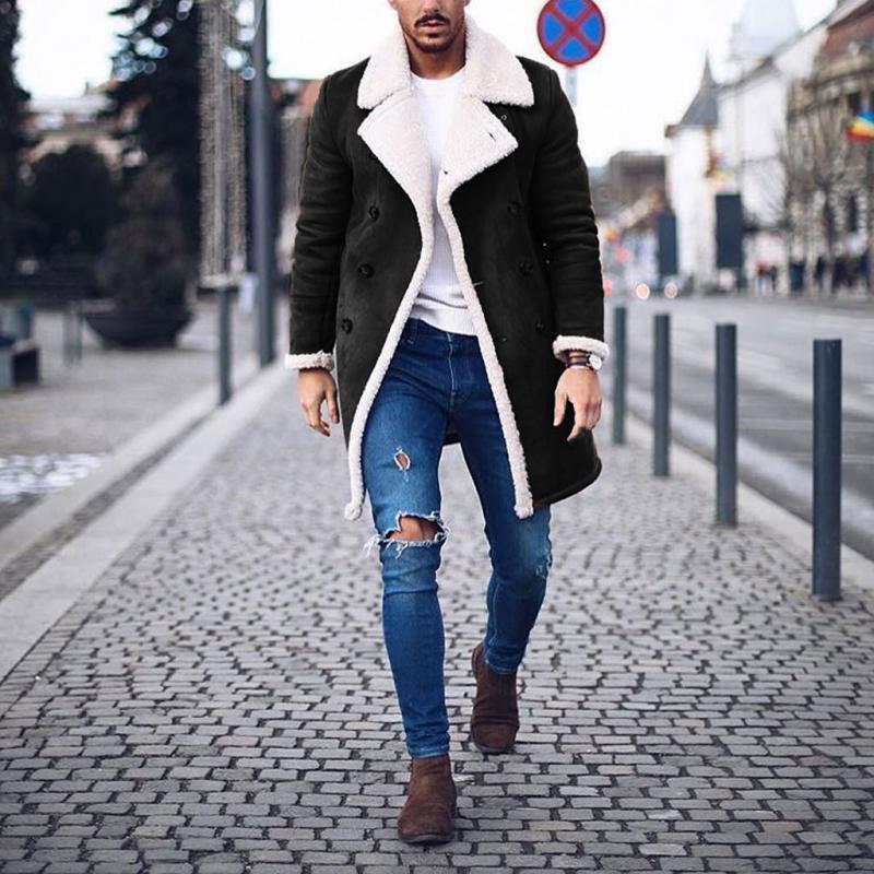 Herren Vintage Wildleder Polar Fleece Warmer Zweireiher Mantel mit Revers