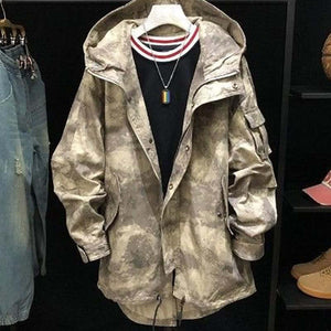Men's Camouflage Mid-length Hooded Trench Coat