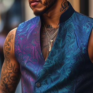 Men's Retro Casual Print Stand Collar Vest