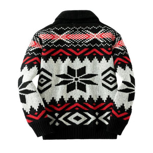 Cárdigan de punto con solapa de jacquard navideño vintage para hombre, de botonadura sencilla