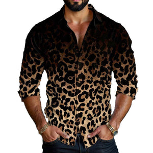 Camisa de manga larga con estampado de leopardo degradado para hombre 