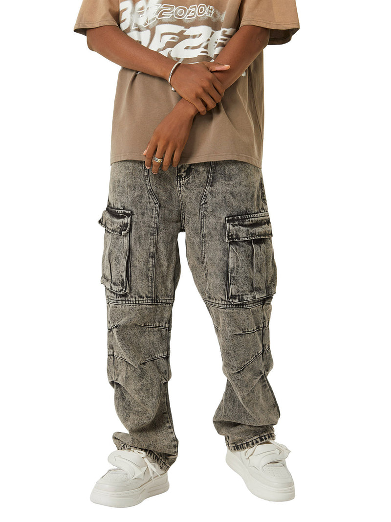 American Street Style Washed Distressed Work Jeans