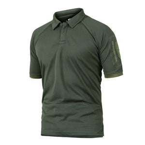 CAMISETA POLO TÁCTICA DE CAMUFLAJE TÁCTICO PARA HOMBRE DE MANGA CORTA, ELÁSTICA, AJUSTE AJUSTADO, DE SECADO RÁPIDO, PARA EXTERIORES