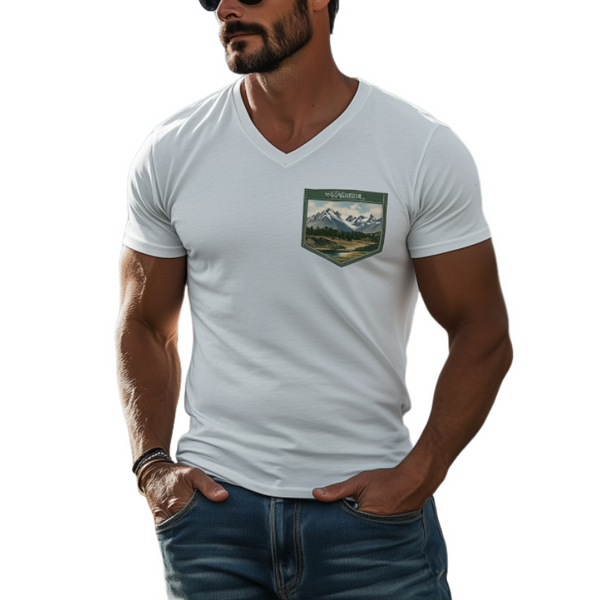 Camiseta informal de manga corta de algodón con cuello en V y bolsillo de la serie Yellowstone para hombre