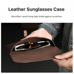 Men's Portable Travel Commuting Top Layer Cowhide Glasses Storage Bag