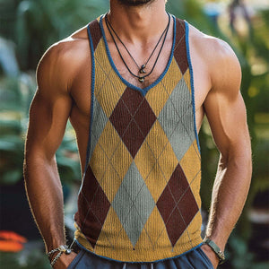 Men's Vintage Diamond Knit Crew Neck Tank Top