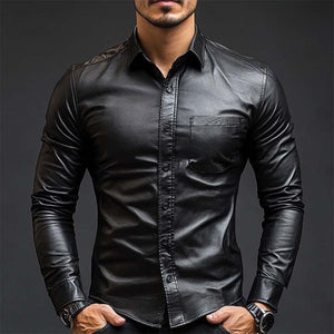 Men's Classic Casual Slim Fit Leather Long Sleeve Shirt
