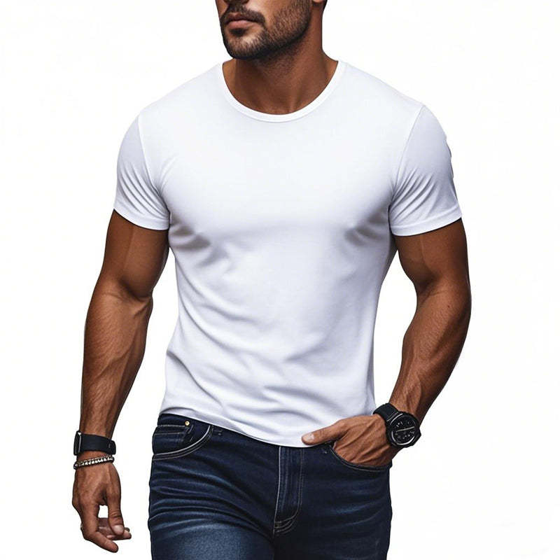 Camiseta de manga corta con cuello redondo de mezcla de algodón para hombre