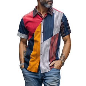 Men's Retro Fashion Casual Striped Contrast Chiffon Short Sleeve Shirt