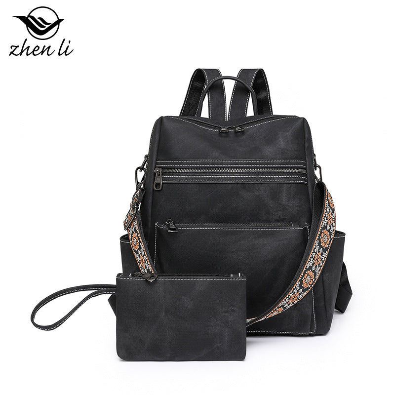 ZHENLI LIGHTWEIGHT WOMEN'S RETRO BACKPACK LARGE CAPACITY CASUAL TRAVEL DUAL PURPOSE SHOULDER BAG