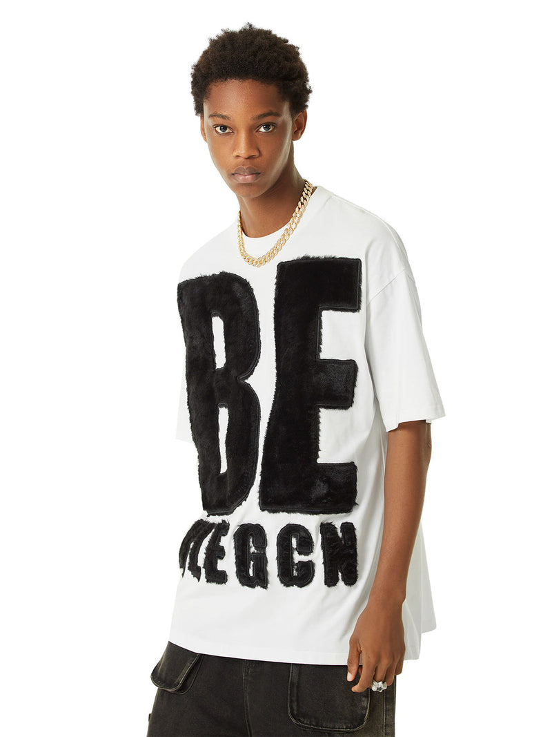 Suede Embroidered Letters Street Rap T-shirt