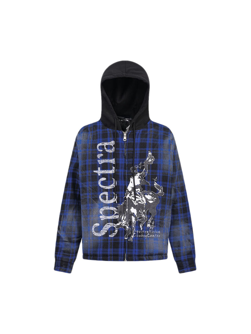 Dark Plaid Hooded Quilted Jacket