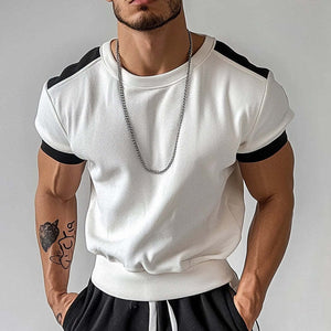 Men's Sports Contrast Color Short Sleeve Crew Neck T-Shirt