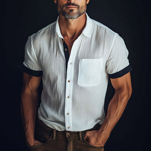 Men's Summer Cool Ice Silk Wrinkled Casual Short-Sleeved Shirt