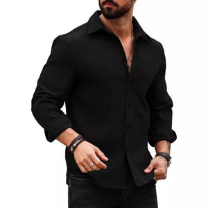 Men's Casual Cotton Blend Lapel Slim Fit Long Sleeve Shirt