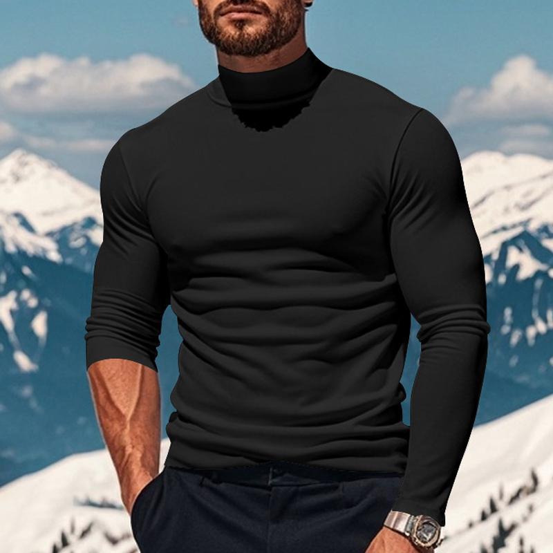 Einfarbiges Langarm-T-Shirt aus Plüsch für Herren mit halbhohem Kragen