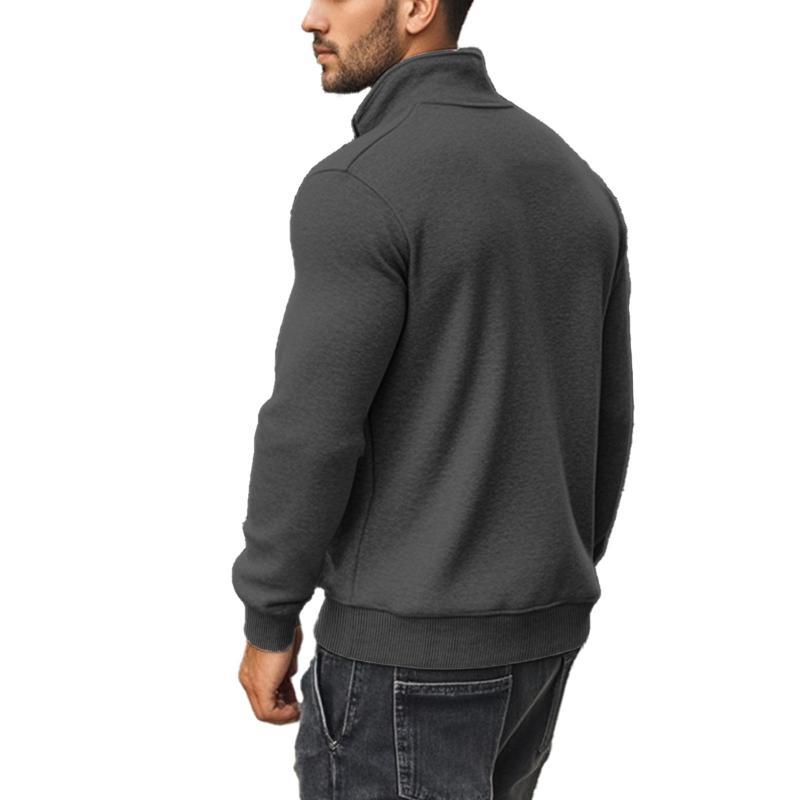 Men's Casual Zipper Stand Collar Solid Color Sweatshirt