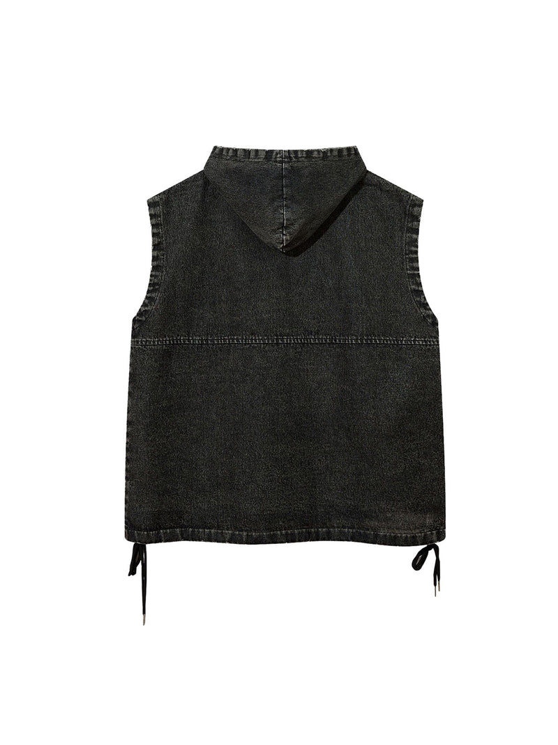 Washed Distressed Denim Vest