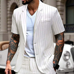 Blazer informal fino a rayas de algodón y lino para hombre