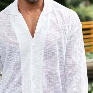 Camisa de manga larga transpirable a rayas para hombre 