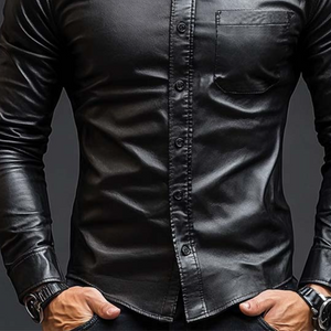 Men's Classic Casual Slim Fit Leather Long Sleeve Shirt