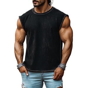 Herren-Tanktop im Vintage-Denim-Stil, schwere Waschung, lockerer Rundhalsausschnitt