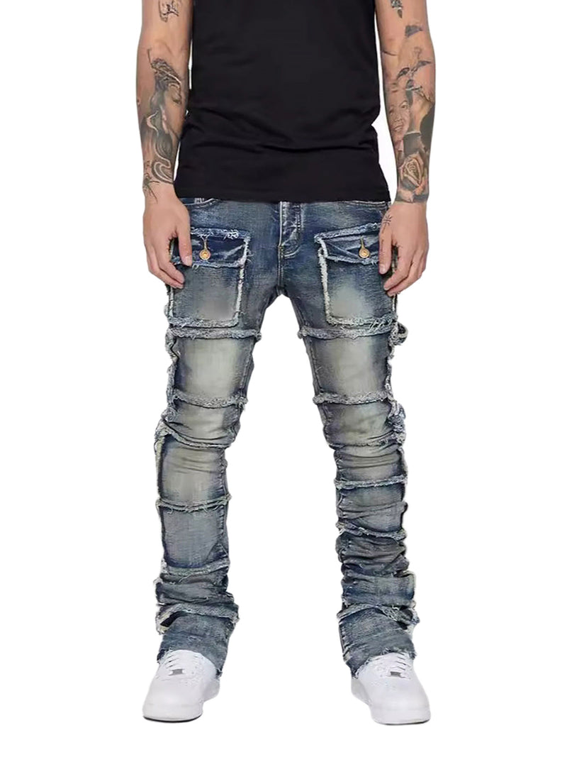 Stretch Patch Layered Bootcut Stacked Jeans