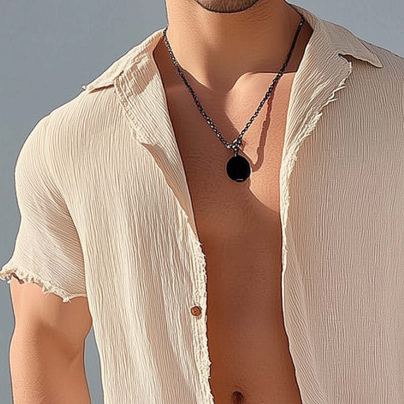 Camisa casual de manga corta texturizada de verano para hombre
