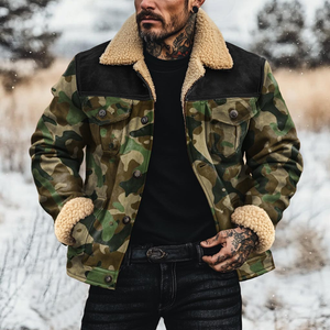 Chaqueta de ante con solapa de polar y camuflaje para hombre