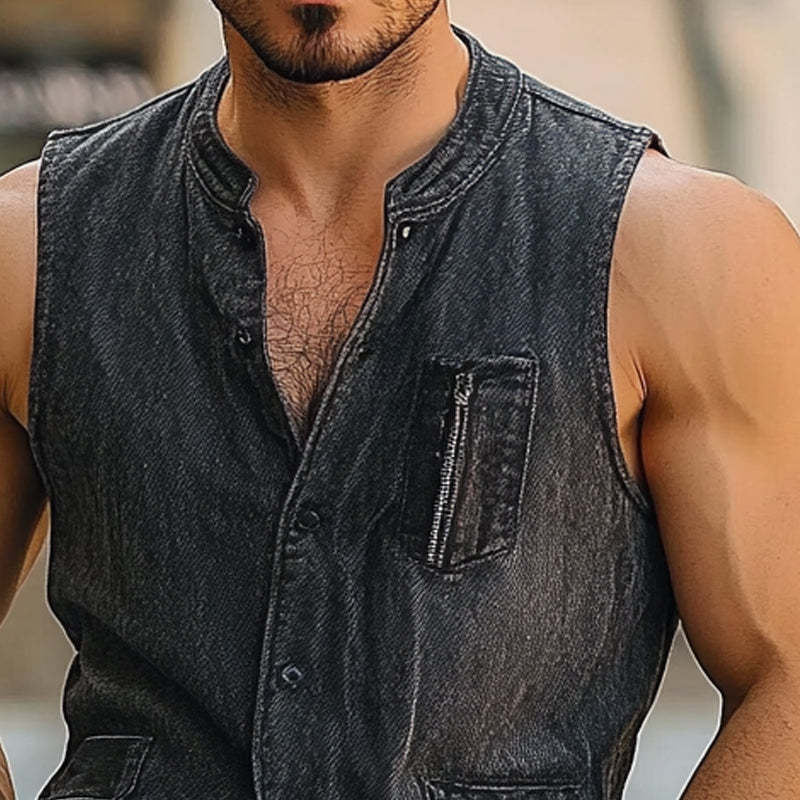 Chaleco vaquero vintage de botonadura sencilla para hombre