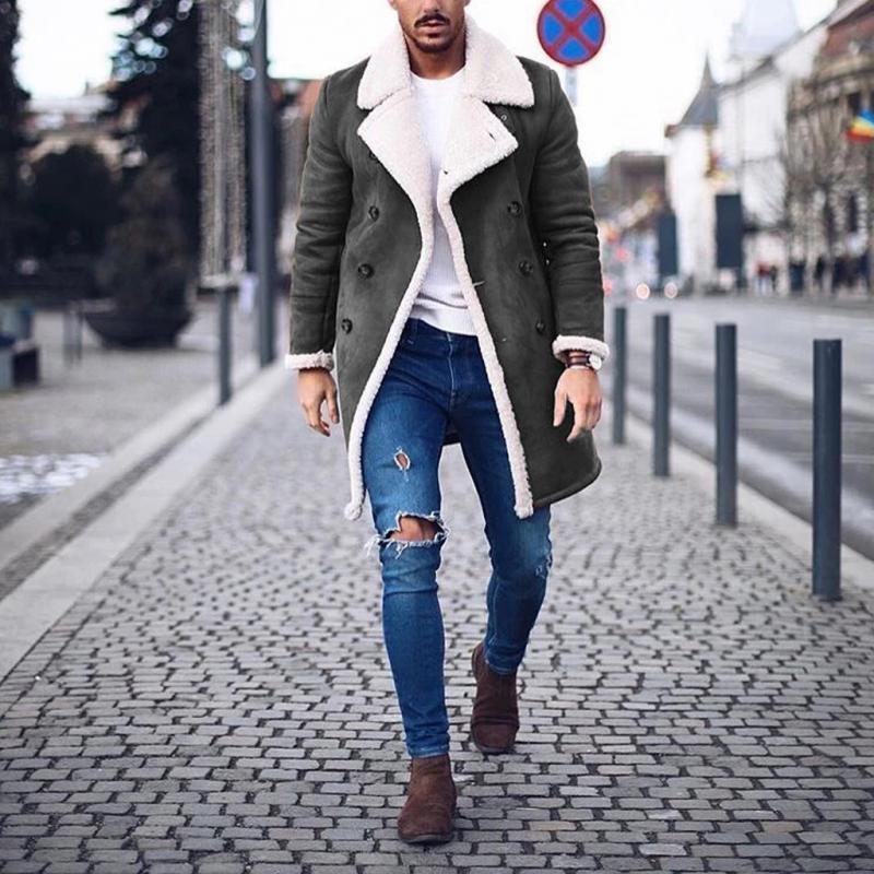 Herren Vintage Wildleder Polar Fleece Warmer Zweireiher Mantel mit Revers