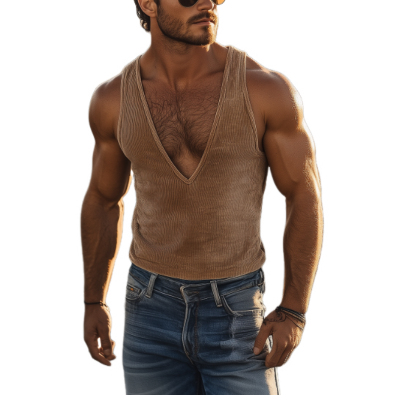 Men's Fashion Retro Western Cowboy Style Corduroy Deep V Neck Tank Top