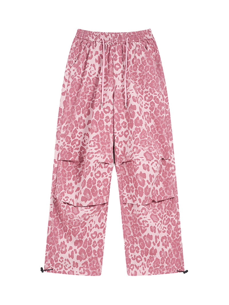 Retro Leopard Print Pink Casual Pants