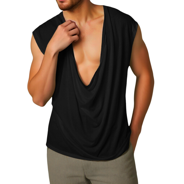 Camiseta sin mangas holgada informal de algodón con cuello en V y drapeado para hombre