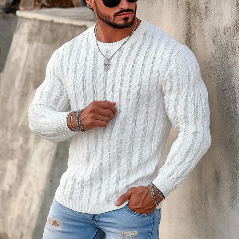 Suéter de punto con cuello redondo retorcido de color liso para hombre