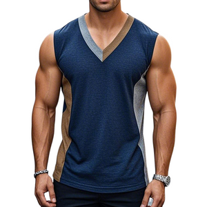 Camiseta sin mangas con cuello en V, estilo retro informal con bloques de color para hombre