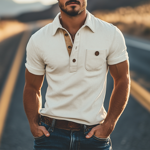 Men's Spring Fashion Casual Slim Suede Splicing Short Sleeve Polo Shirt