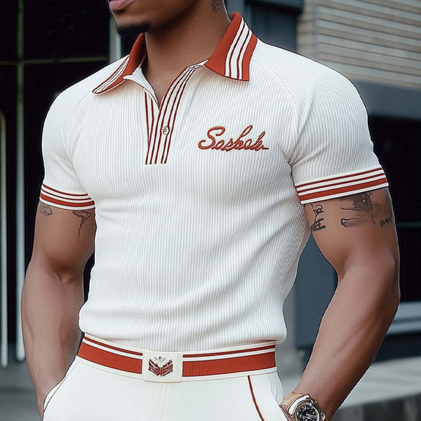 Men's Summer Polo Collar Fashion Knitted Short Sleeve T-Shirt MTA3120C7U
