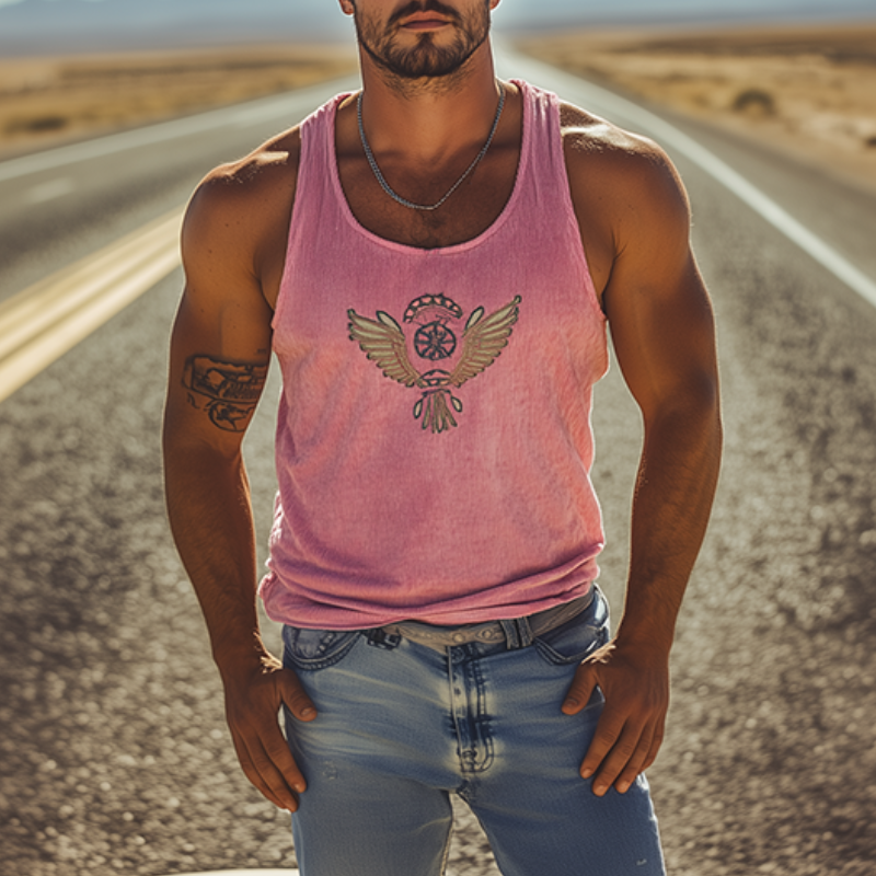 Men's Classic Casual American Retro Embroidered Knit Tank Top 72799567K