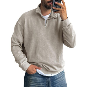 Men's Solid Color Lapel Zipper Sweatshirt