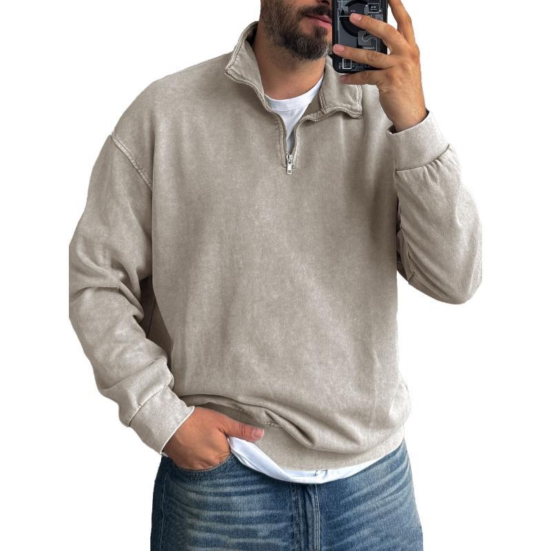 Men's Solid Color Lapel Zipper Sweatshirt