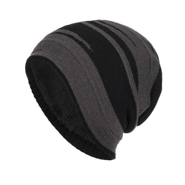 Gorro de punto cálido con forro de felpa jacquard con bloques de color retro para hombre