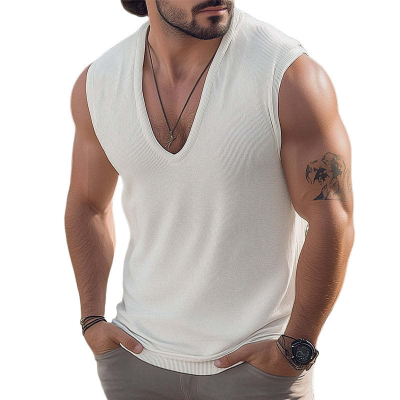 Camiseta de tirantes de punto con cuello en V Summer Comfort Basics para hombre