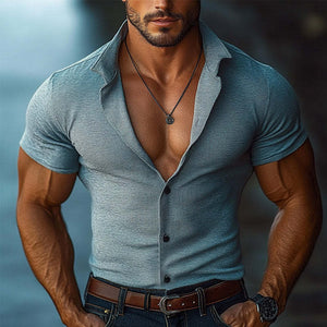 Herren-Strickhemd mit Revers und kurzen Ärmeln