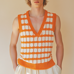 Lässiges Herren-Tanktop mit V-Ausschnitt und kariertem Jacquard-Strick