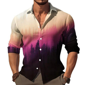 Men's Gradient Long Sleeve Lapel Shirt