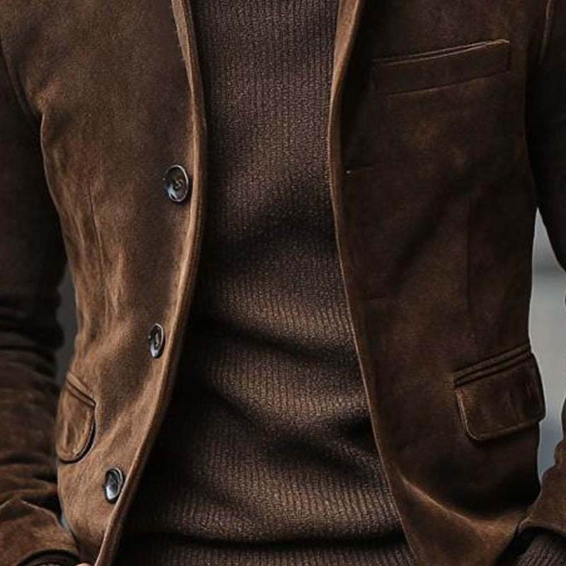 Men's Vintage Stand Collar Suede Slim Short Blazer