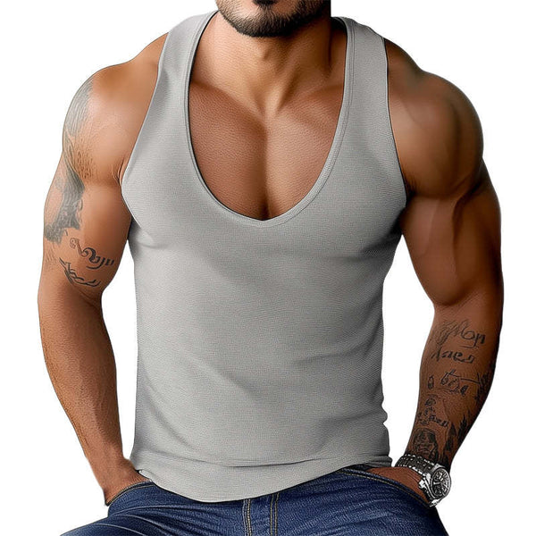 Camiseta básica de verano de color liso con cuello en V profundo para hombre