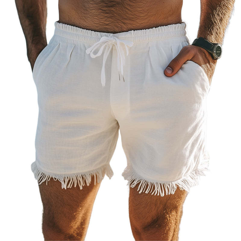 Einfarbige, hautfreundliche, atmungsaktive Shorts aus Baumwolle und Leinen für Herren