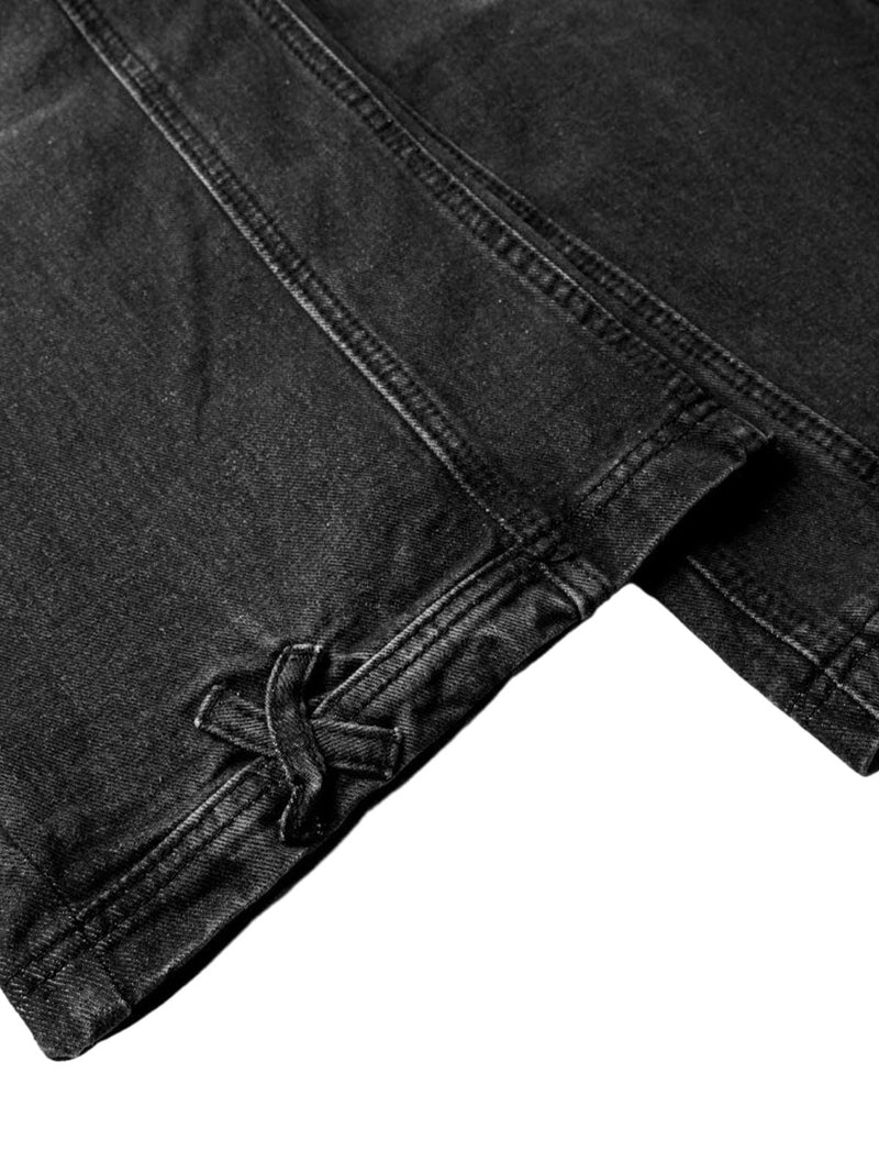 Washed Distressed Deconstructed Split Drawstring Jeans